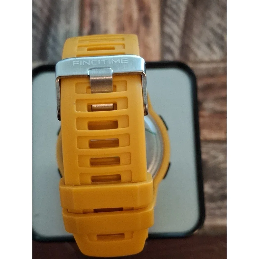 NIB Findtime Mens Sport Watch. Fitness Tracking,stopwatch,alarm,42mm,yellowband.